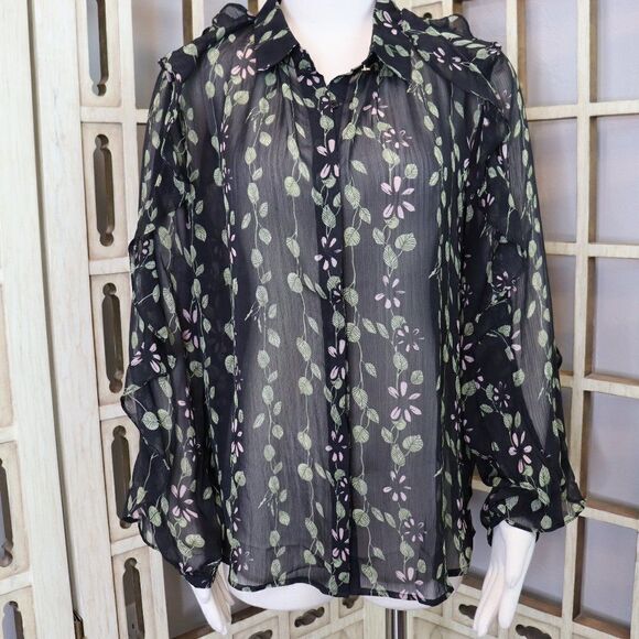 Umgee Tops - Umgee Floral Lightweight Button down Ruffle Long Sleeve Blouse Top [small] New